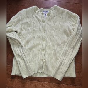 VTG Angora Wool Cardigan Medium Petite Yellow Green Alexandra Bartlett Fuzzy
